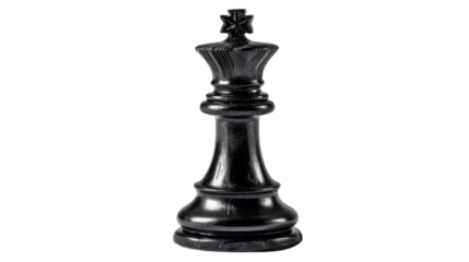 Black chess king piece isolated on transparent background, representing strategy, power, planning and success