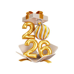 Celebrating the new year 2026 isolated on transparent background