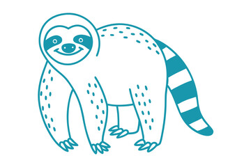Obraz premium A cheerful turquoise sloth stands with a ringed tail over a white background