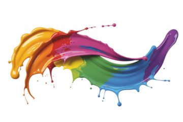 Multicolor paint splash with yellow, pink, blue colorful isolated on a transparent background