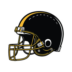 Fototapeta premium Classic black and yellow american football helmet illustration with protective facemask isolated on white background.
