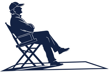 Man Sitting on Directors Chair Silhouette Vector Illustration