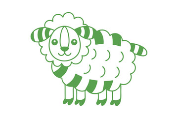 Obraz premium A friendly green sheep stands against a crisp white background with simple line details