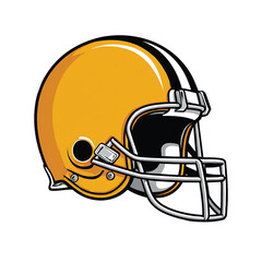 Fototapeta premium Vibrant gold american football helmet illustration with classic stripes and a sturdy faceguard isolated on white background