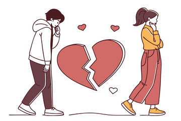 Upset Young Couple With Broken Heart Relationship Illustration