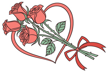 Valentines Day Rose Flower Set Romantic Vector Illustration
