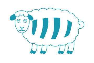 Obraz premium A whimsical sheep outlines in white with blue stripes appears simple and clean