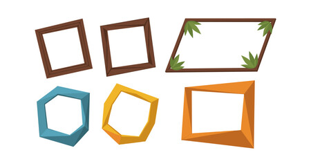 Collection of six unique, colorful, and abstract picture frames on a white background