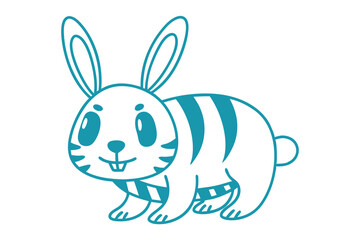 Obraz premium Teal outline shows cute bunny with stripes and a happy expression on white