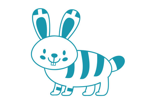 Teal patterned bunny shows its two buck teeth in a simple outline drawing