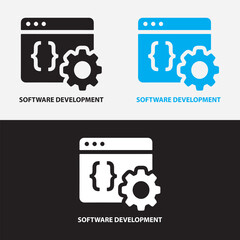 Software Development Concept Logo featuring Browser Window with Coding Brackets and Gear Icon for Tech Solutions