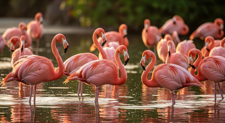 pink flamingos in the lake