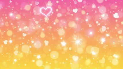 Vibrant pink and yellow background with sparkling hearts and stars
