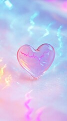 Translucent Heart with Pink EKG Line on Iridescent Pastel Fabric, Soft Focus