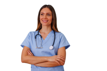 Young female healthcare worker with a positive and confident expression, ready to provide medical care and assistance