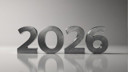 Metallic 2026 Year Numbers Reflecting on a Smooth Surface, Future Concept.