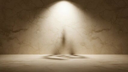 Mysterious shadowy figure in spotlight on marble floor and wall background