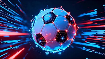 Digital soccer ball with glowing lines - Powered by Adobe