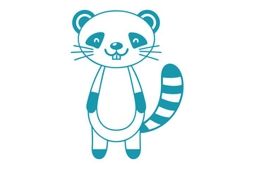 Fototapeta premium Charming teal raccoon standing tall showcases adorable features with distinctive striped tail playfully posed