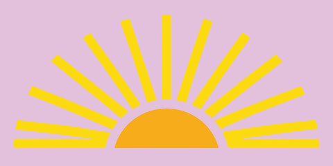 Obraz premium Yellow sunburst on lavender background sunrise sunset