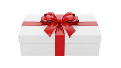 Fototapeta premium Elegant white gift box with red bow isolated on transparent background