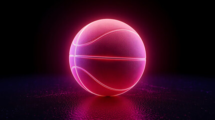 D render of a glowing neon basketball on a dark background