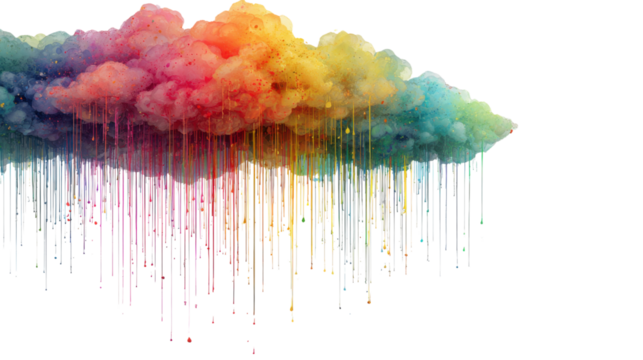 Colorful abstract cloud spraying dripping vibrant paint, creative paint mist dissolving dissolving, transparent background - Powered by Adobe