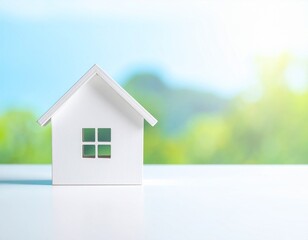 Icono abstracto de casa con contorno suave y minimalista, fondo veraniego claro