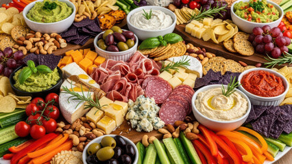 Abundant Charcuterie and Cheese Board with Dips and Fruits charcuterie board antipasto