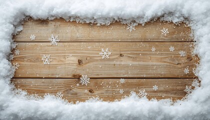 Wooden board in snow with snowflakes