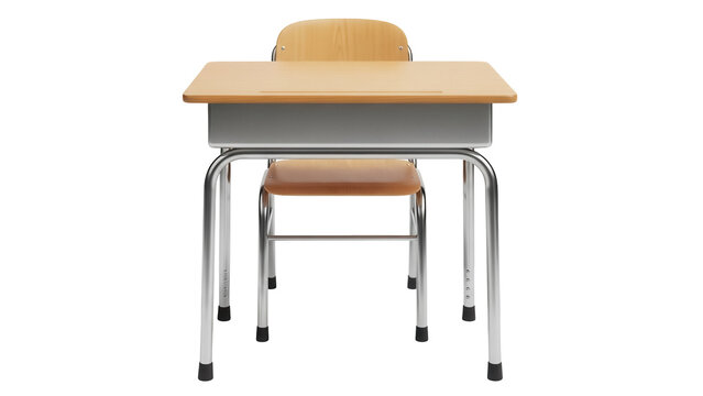 School desk and chair PNG isolated on transparent background, classroom furniture for students and education