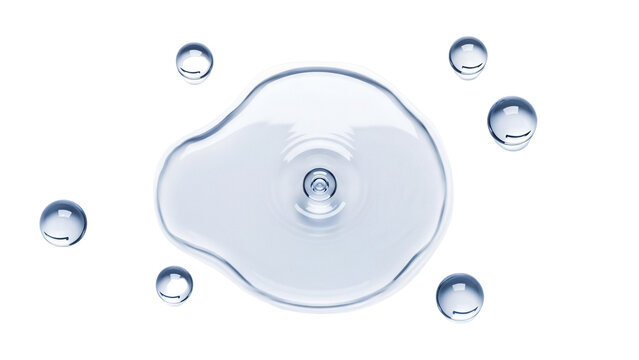 Water puddle and drops PNG isolated on transparent background, clear liquid spill with ripples and reflections for design elements