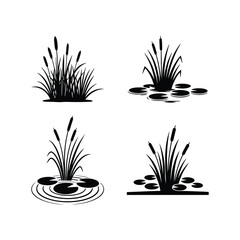 pond vegetation reeds and cattails set of silhouette vector illustration © ArunKumar