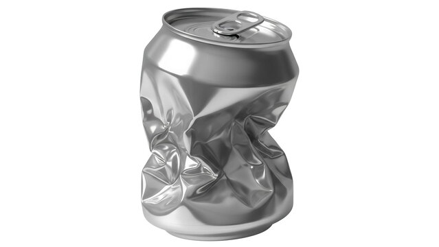 Crushed aluminum can PNG isolated on transparent background, recyclable waste material for environmental awareness and recycling concepts