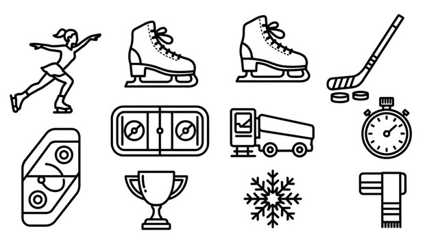 Collection of Ice Skating and Hockey Sport Icons.