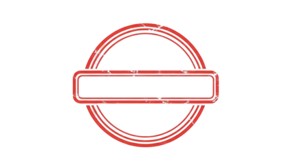 Red grunge stamp PNG isolated on transparent background, retro circular frame with rectangular banner for logo design and branding