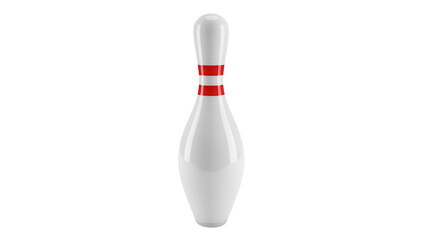 Bowling pin PNG isolated on transparent background, classic ten pin with red stripes for sports and recreation