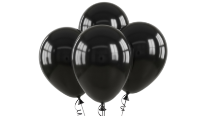Group of shiny black balloons isolated PNG, party decoration for birthday celebration and festive events on transparent background