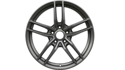 Gunmetal gray car rim PNG isolated on transparent background, stylish five-spoke alloy wheel for automotive design and customization
