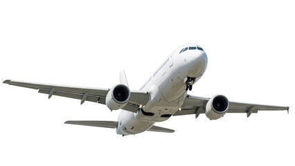 Commercial airplane taking off PNG isolated on transparent background, passenger jet in flight for travel and transportation concepts