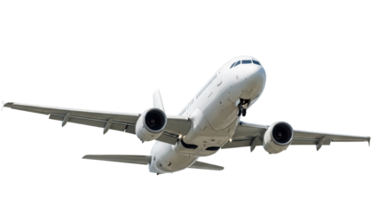 Commercial airplane taking off PNG isolated on transparent background, passenger jet in flight for travel and transportation concepts