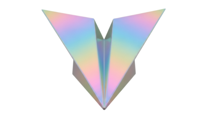 Holographic paper airplane PNG isolated on transparent background, origami aircraft for design and creative projects