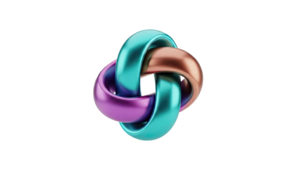 3D Interlocking Geometric Rings on transparent background