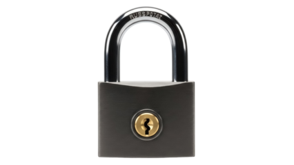 Heavy duty padlock PNG isolated on transparent background, security lock for safety and protection against theft