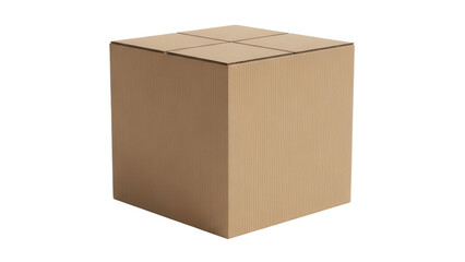 Cardboard box isolated PNG, brown corrugated container for shipping and storage, on transparent background