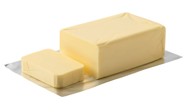 Two blocks of butter isolated on foil PNG, dairy product for cooking and baking, ingredient for recipes and food photography