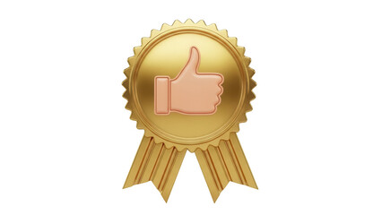 Golden thumbs up badge PNG isolated on transparent background, approval symbol for quality and recommendation