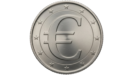 Shiny euro coin PNG isolated on transparent background, currency of the European Union and symbol of European economy and finance