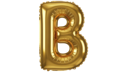 Golden letter B balloon isolated PNG on transparent background, festive decoration for birthday party and celebration design element