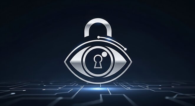 Digital eye symbol with a padlock suggests data protection and security. - Powered by Adobe